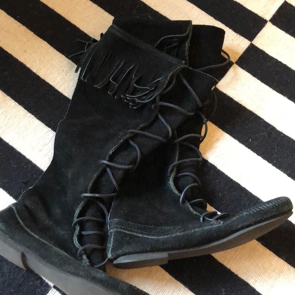 Moccasin knee high boots